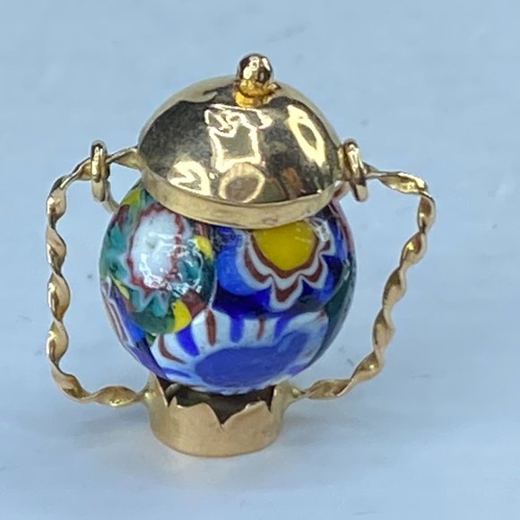 c1950 14 karat gold Lampwork "hanging Lamp" hand wired charm pendant 3.7"